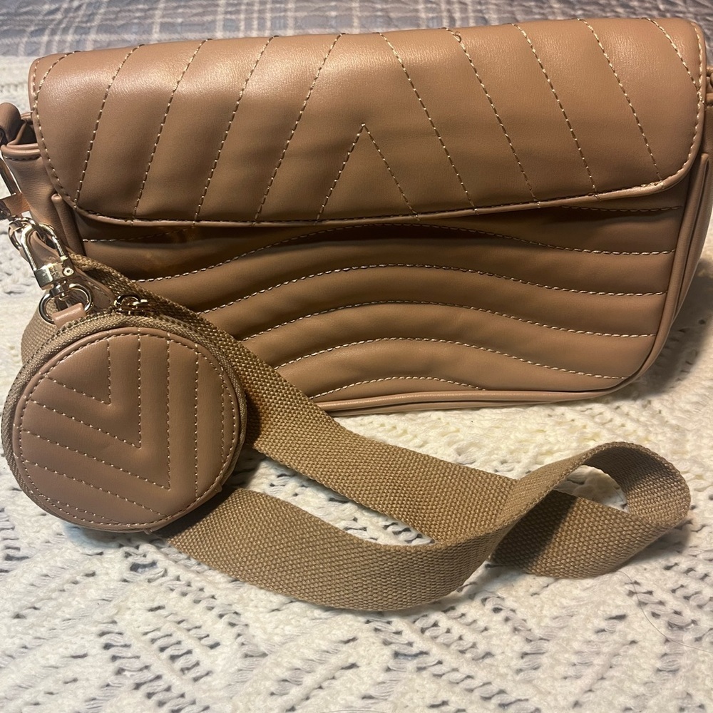 Tan Quilted Crossbody Bag - Picture 3 of 4